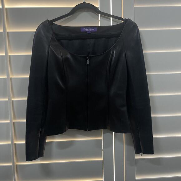 Ralph Lauren Collection Purple Label Leather Jacket Black Off Shoulder Runway 6 - Picture 4 of 16